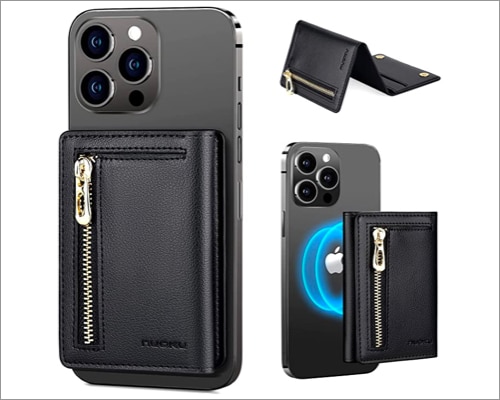nuoku Designed for Magsafe Wallet Trifold Leather Magnetic Card Holder for iPhone