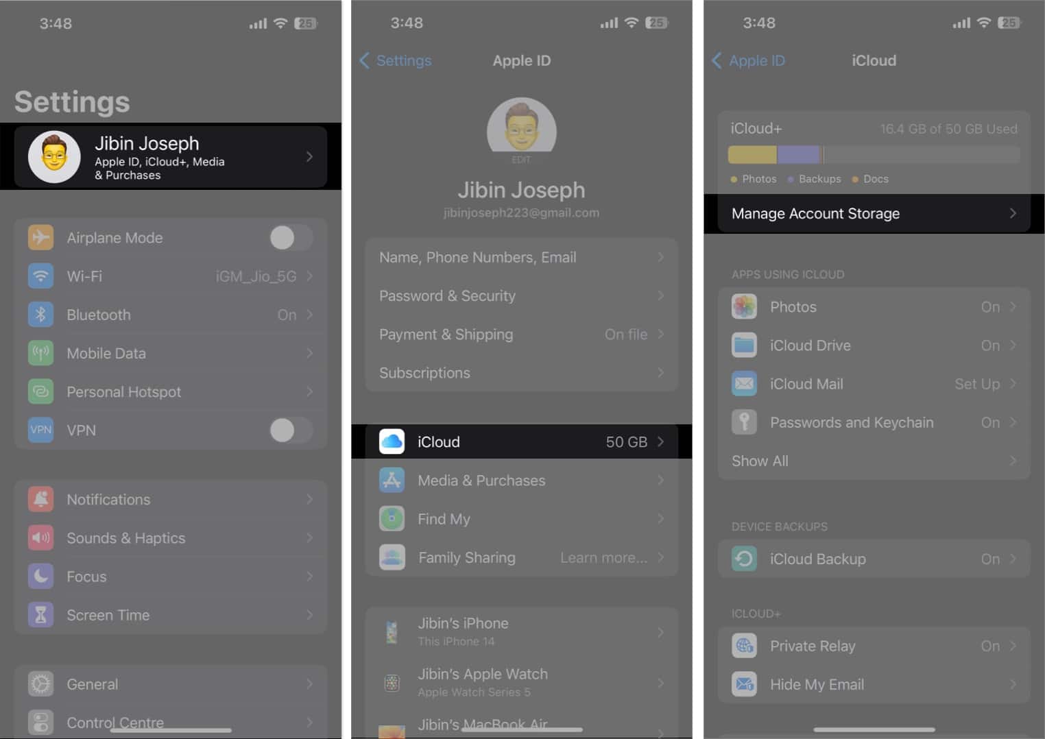 Access your Apple ID iCloud manage account storage in the settings app 1