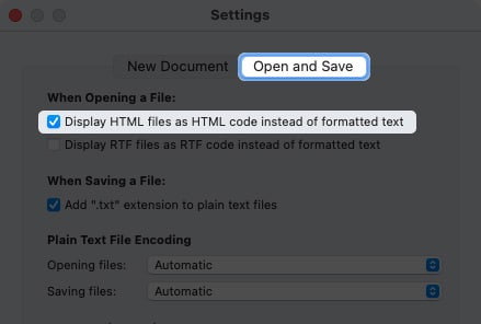 Always open files in HTML editing mode on Mac