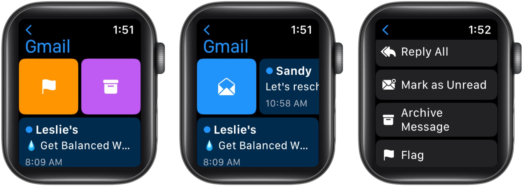 Archive mark or flag an email on Apple Watch