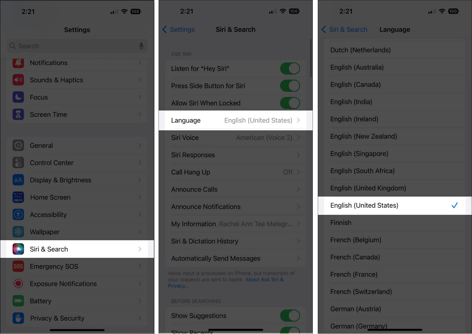 Change Siris language on iPhone