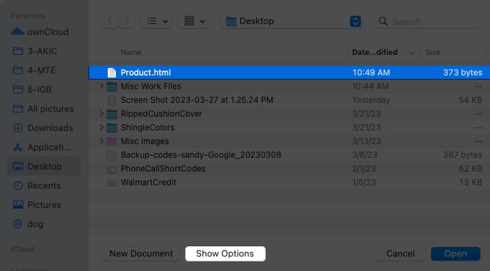 Choose Show Options at the bottom of the dialog box