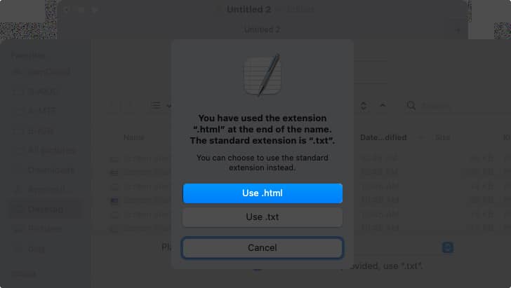 Click Use html to save the file as an HTML file on Mac