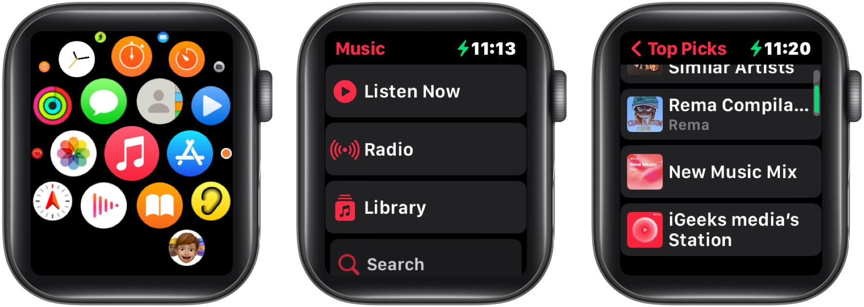 Open Music app select Listin Now choose an album or playlist