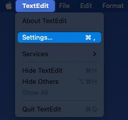 Pick Settings in TextEdit on Mac