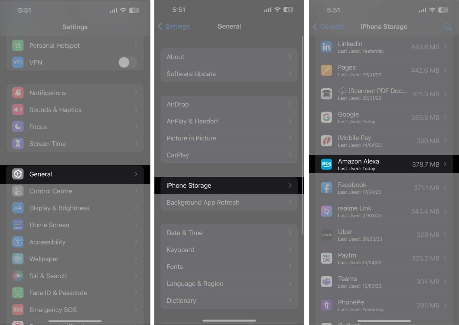 Tap general iPhone storage amazon alexa in the settings app