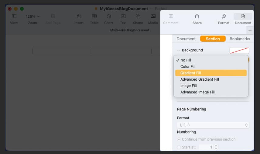 click the palette button and choose a color for the document background