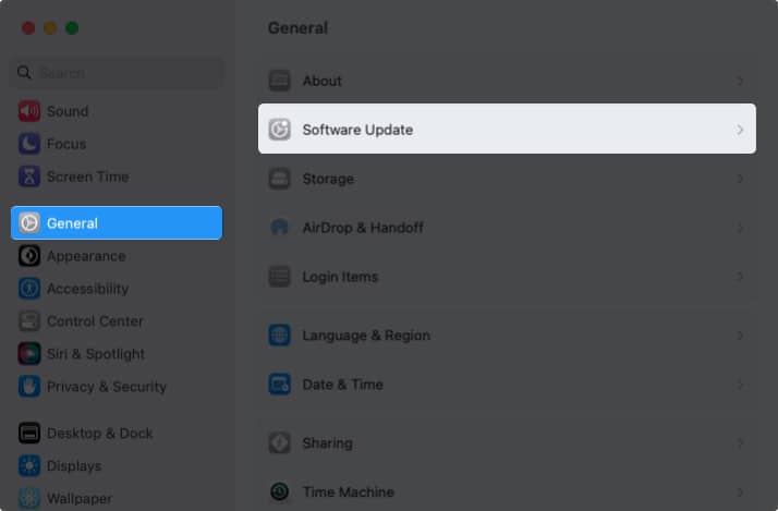 Go to Software Update from Mac's Settings