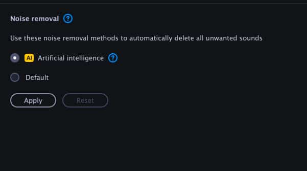 02 AI Noise Removal feature in Movavi Video Editor