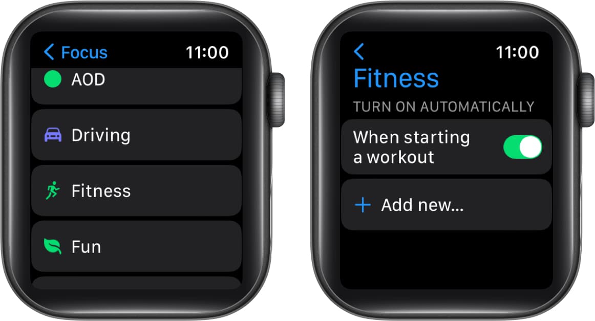 Choose Fitness → toggle on When starting a workout