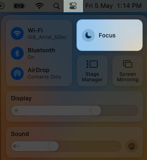 Click Control Center select Focus