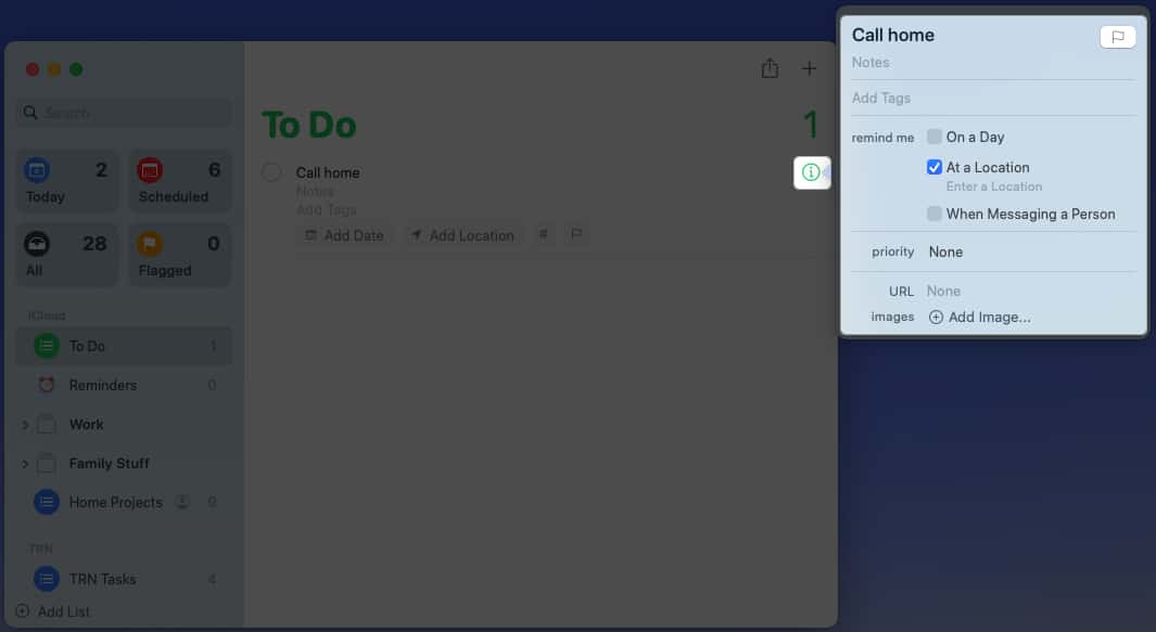 Click Info icon to choose a different spot on Mac