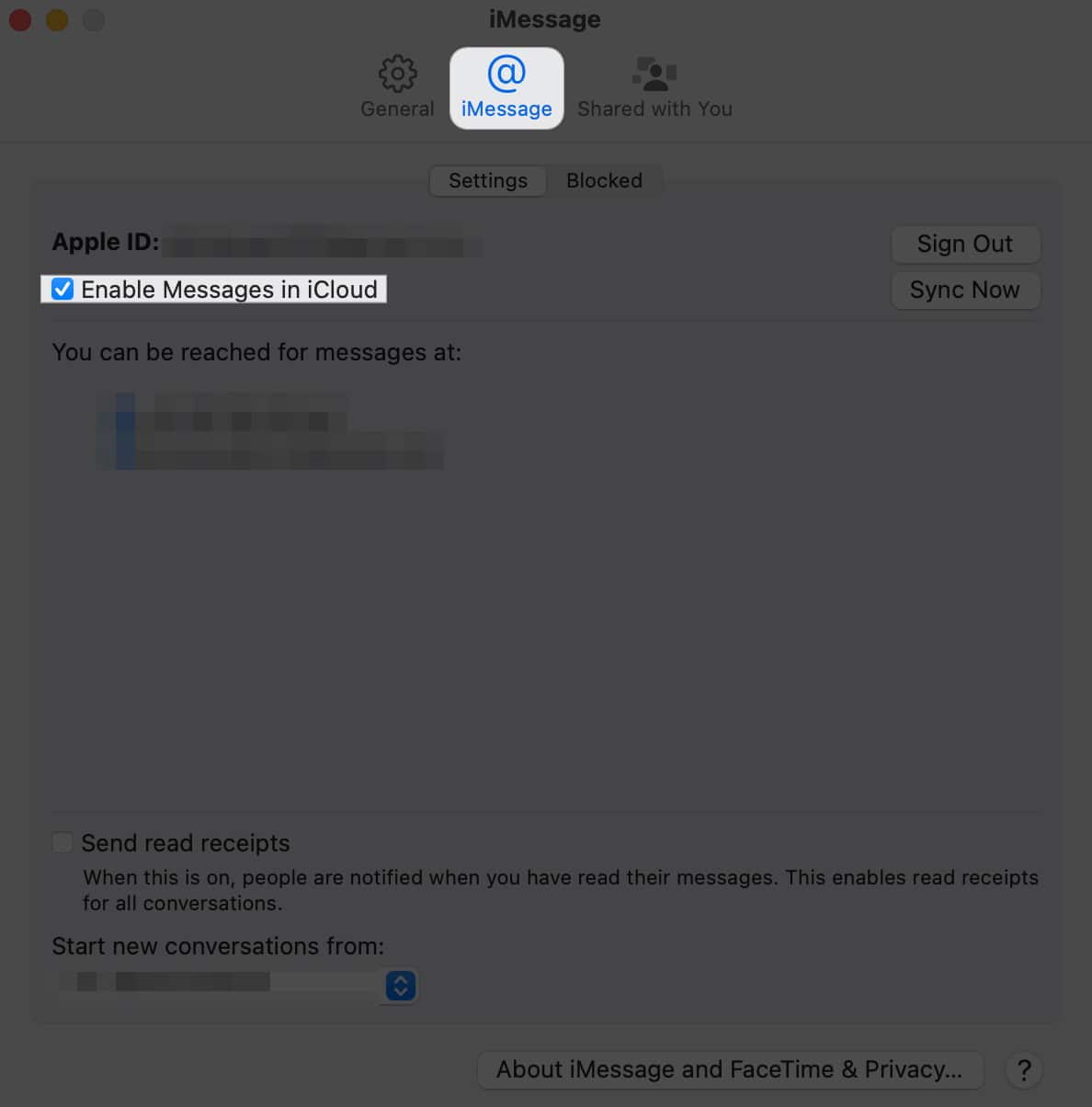 Click iMessage Enable Messages in iCloud
