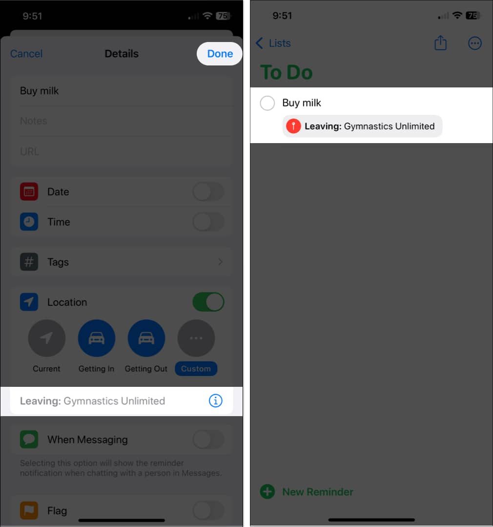 Create a location based reminder on iPhone and iPad