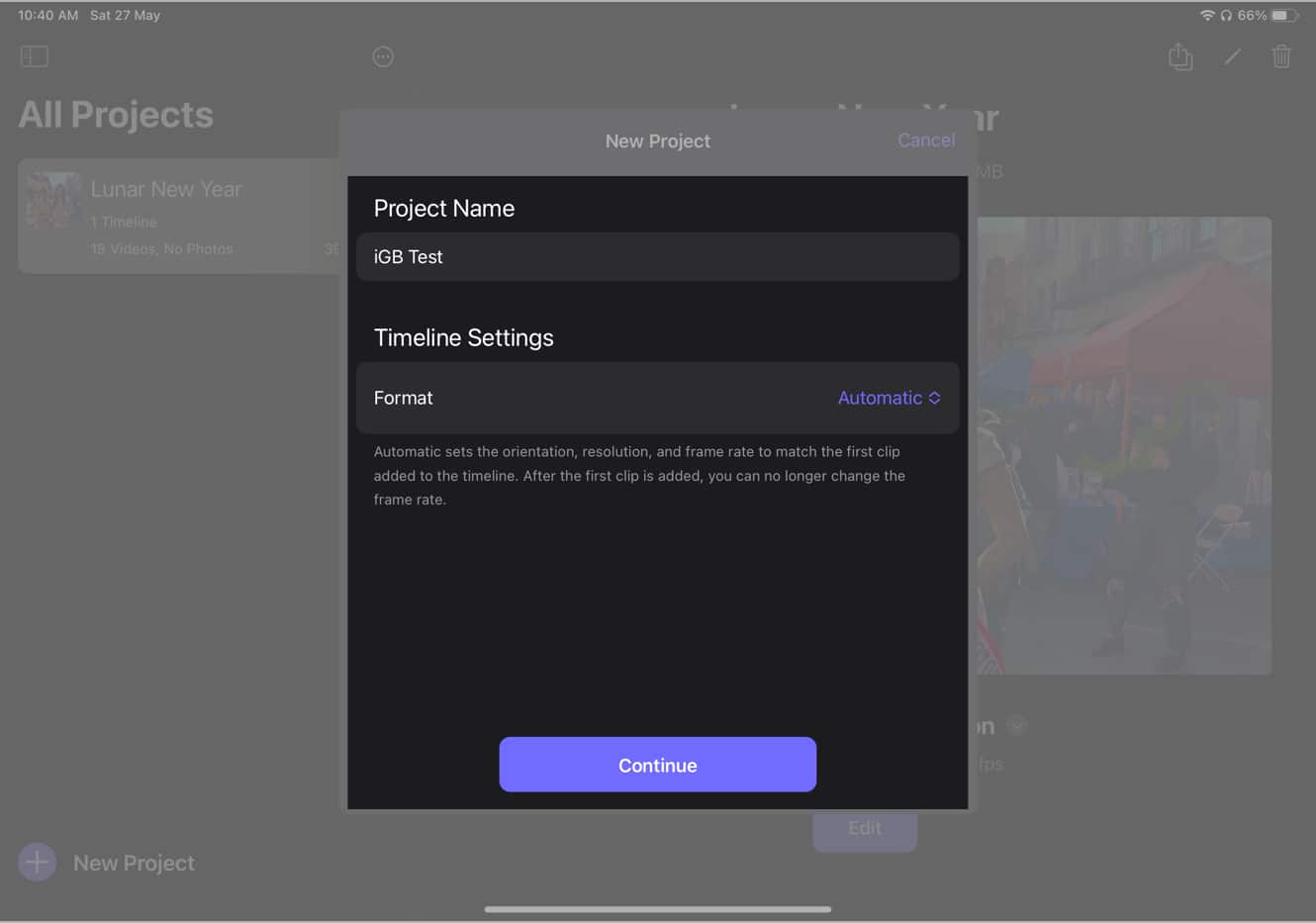 Enter your Project Name set Timeline Settings and hit Continue