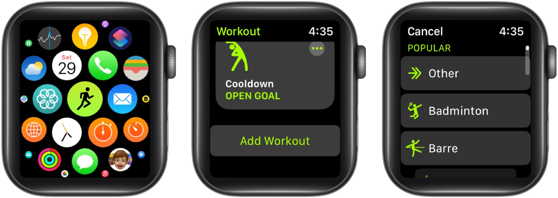Open Workout app select Add Workout choose a workout