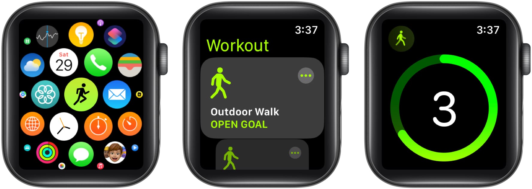 Open Workout app workout of your choice three second countdown will start