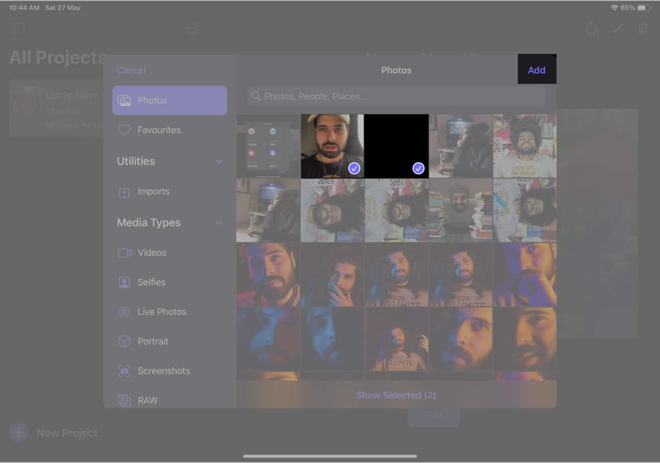 Select the videos you wish to edit and choose Add
