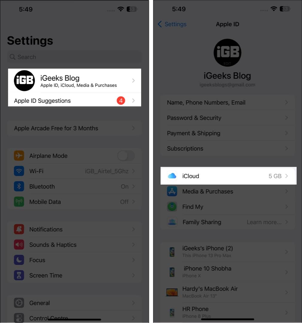 Tap Apple card icloud in settings