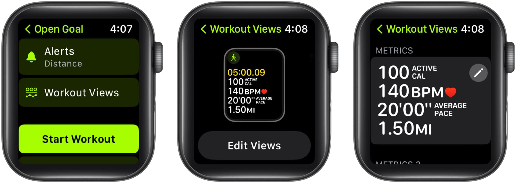 Tap Workout Views select Edit Views choose pencil icon