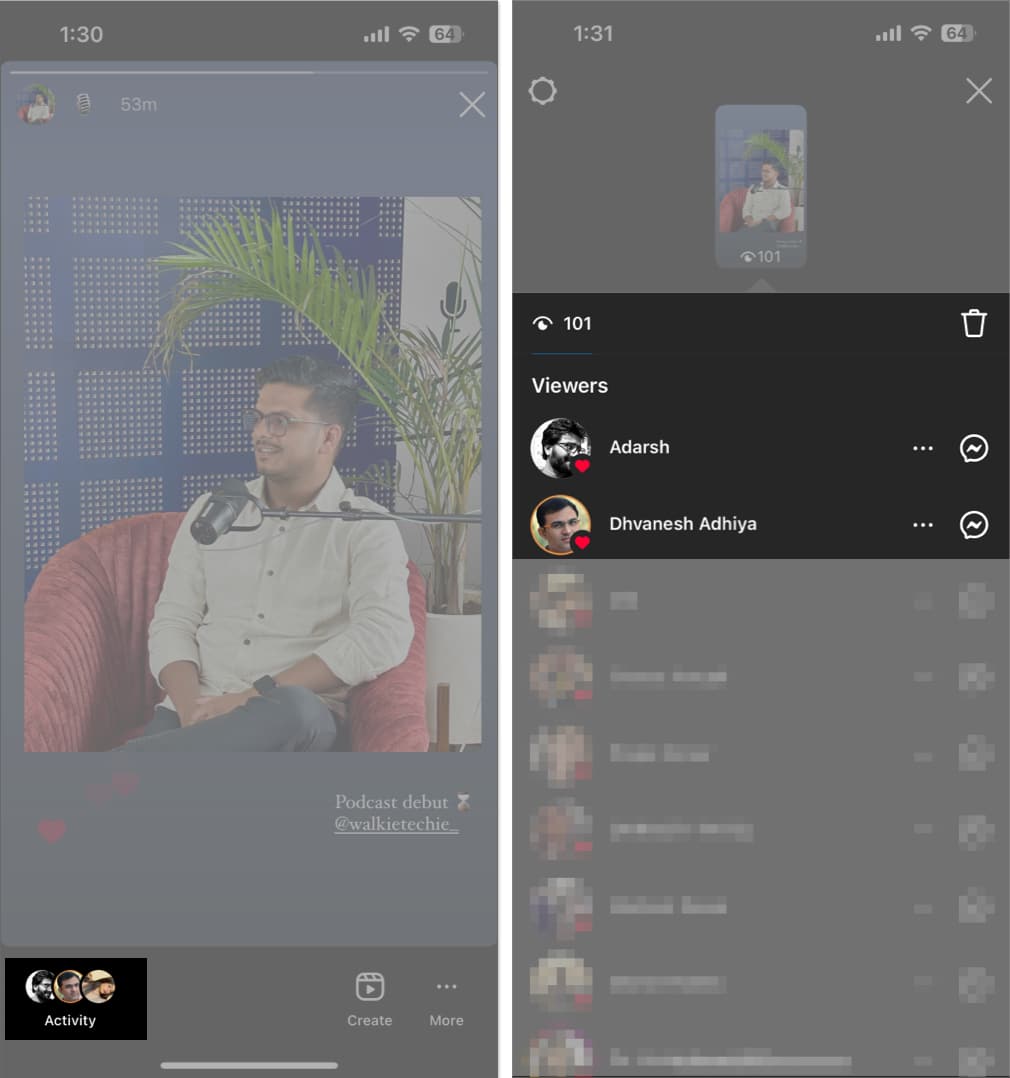 Tap activity check the viewers of your story