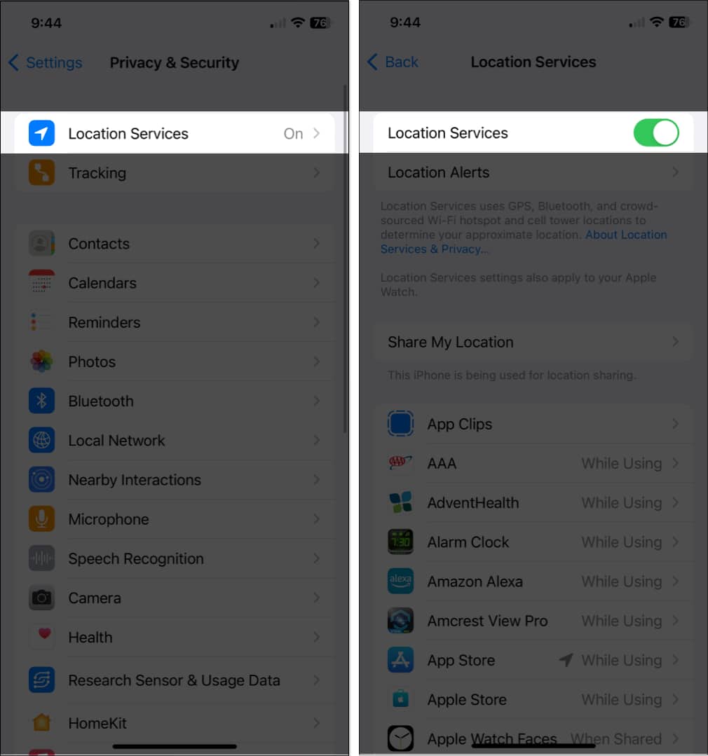 Turn ON Location Services on iPhone