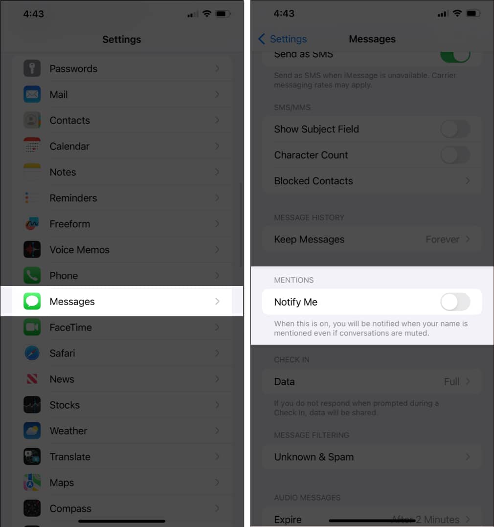 Go to Settings tap Messages and toggle off Notify Me