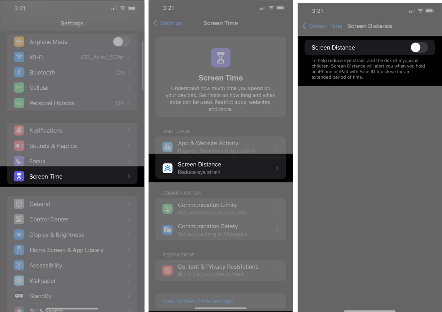 Head to the Settings app select Screen Time choose Screen Distance and toggle off the button next to Screen Distance