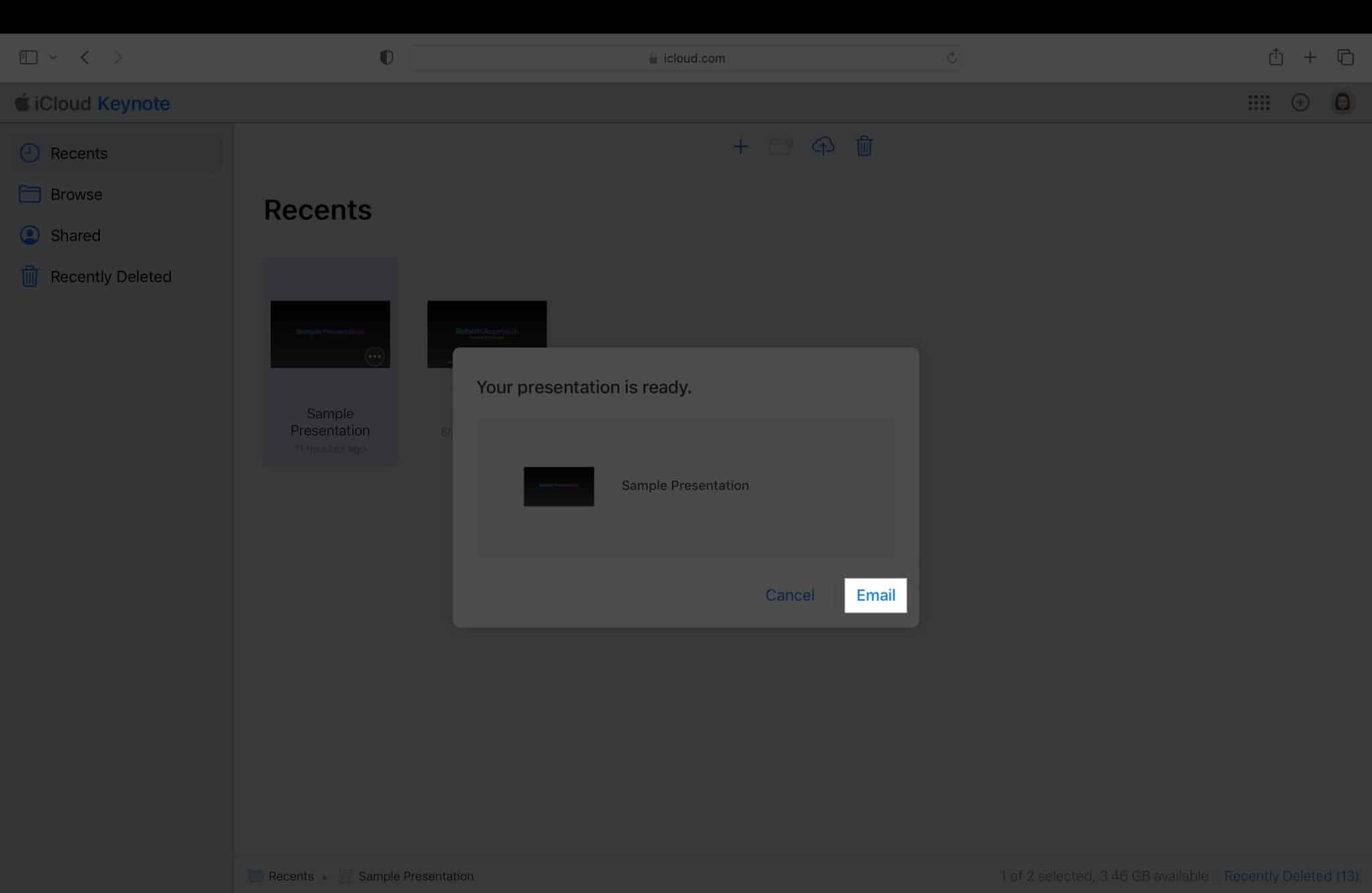 Select email to export