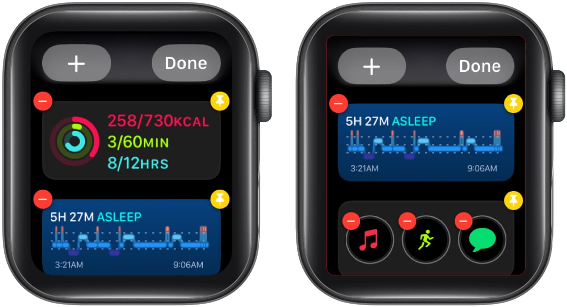 Tap the   icon to remove the widget in apple watch
