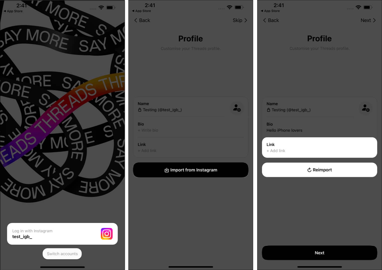 Choose your account fill you details in Threads