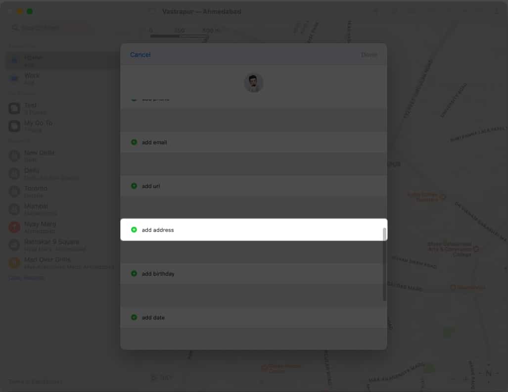 Click Add address in Apple Maps