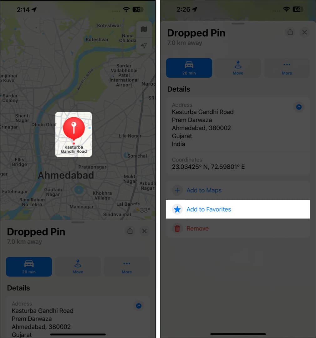 Pin a location tap add to favorites
