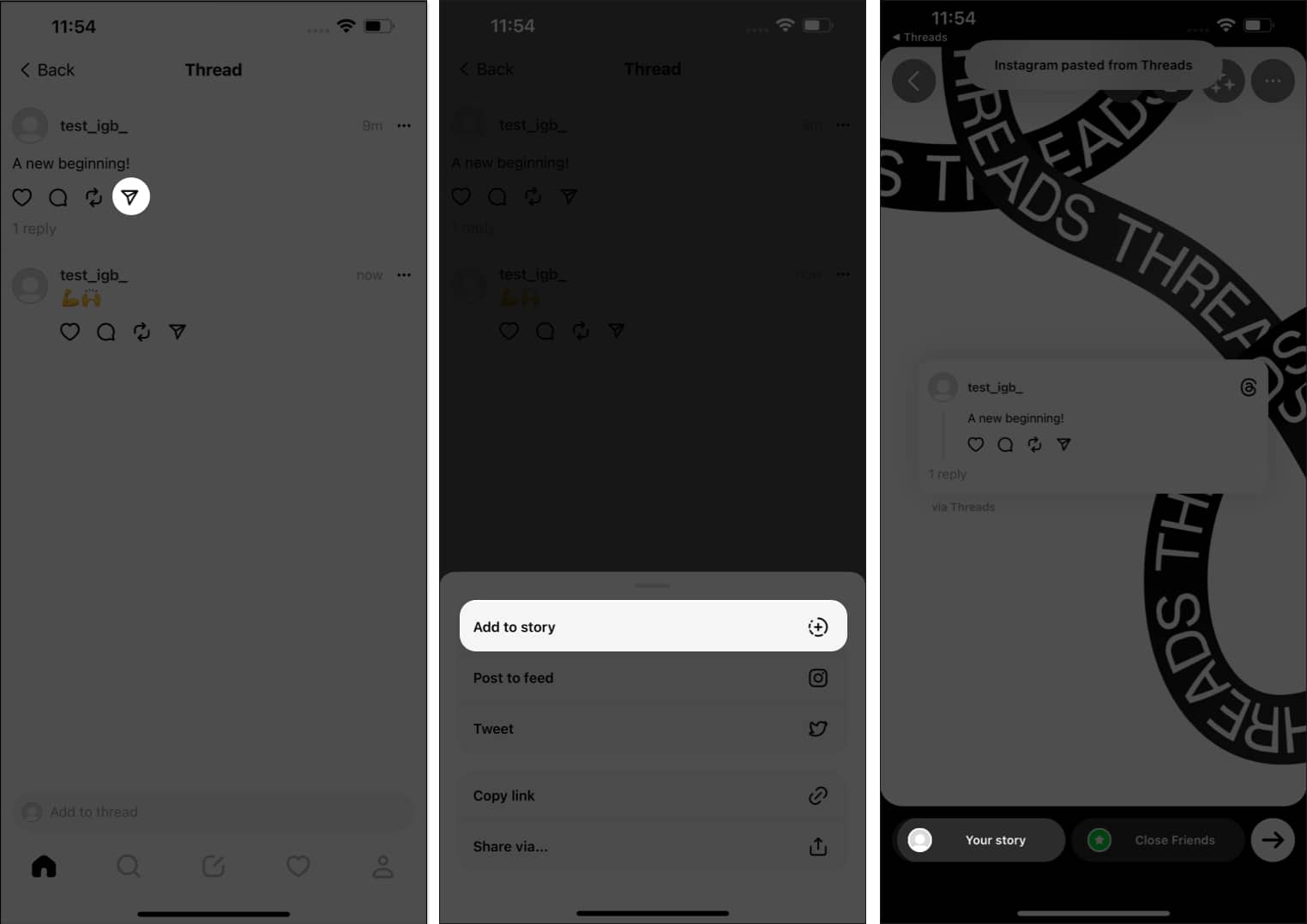 Tap Share icon select Add story tap Your Story