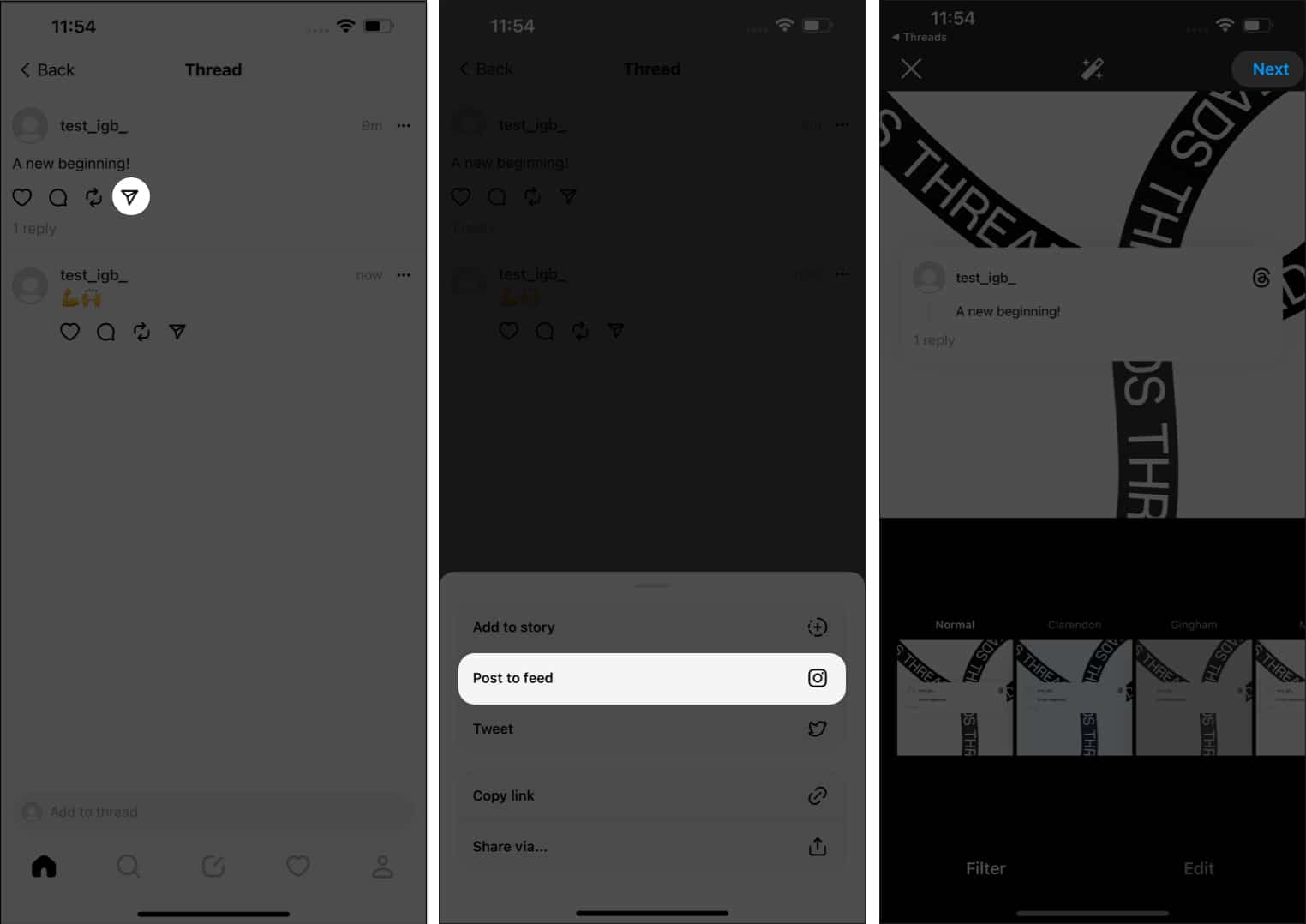 Tap share post to feed tap next