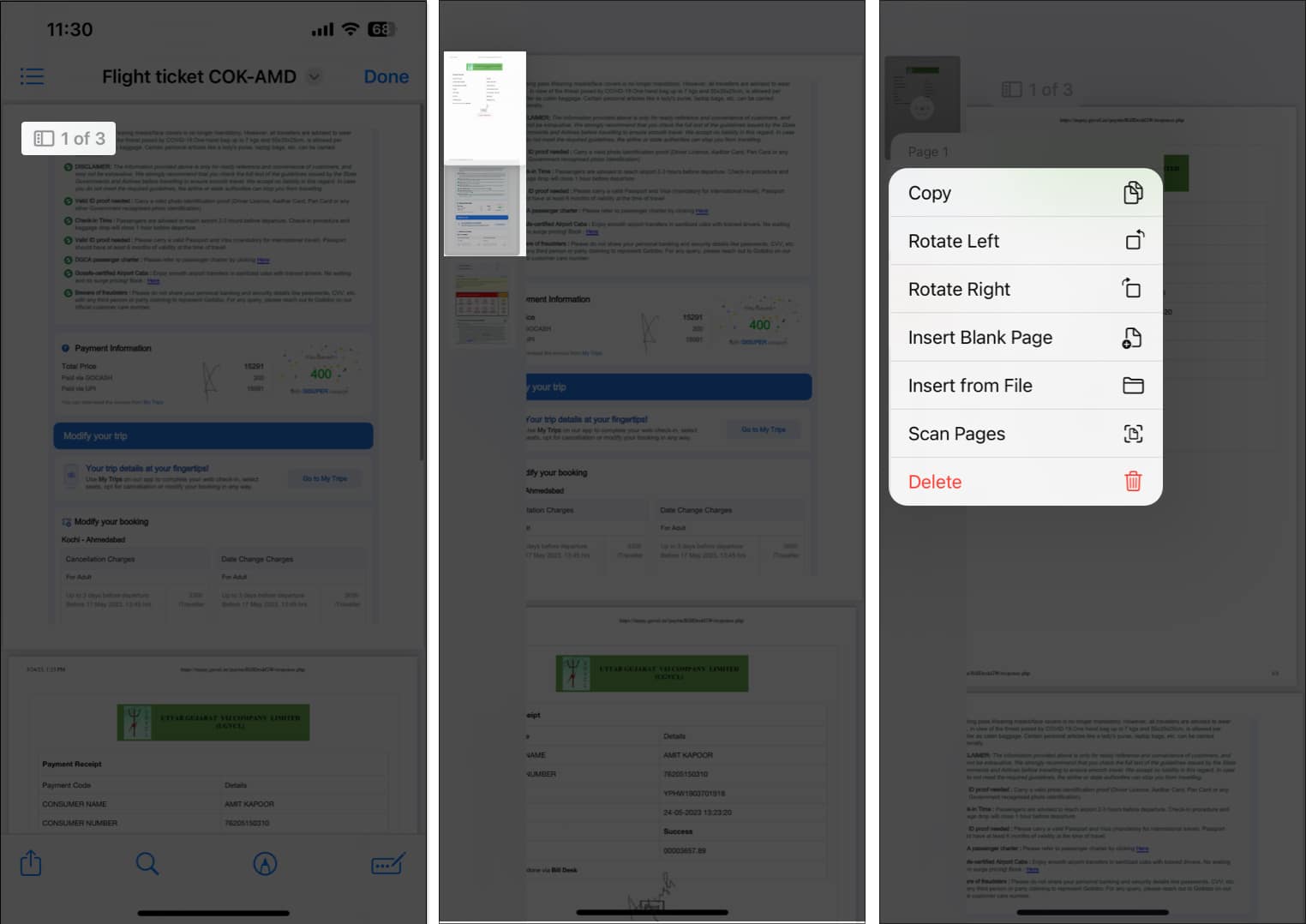 Tap the page view option shift the page select an action based on your preference in PDF