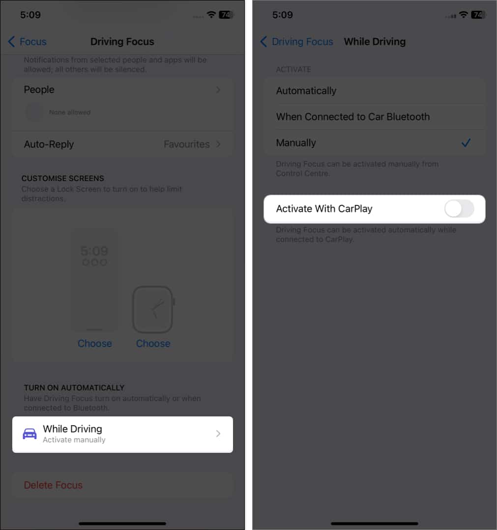tap while driving toggle off activate with Carplay in focus