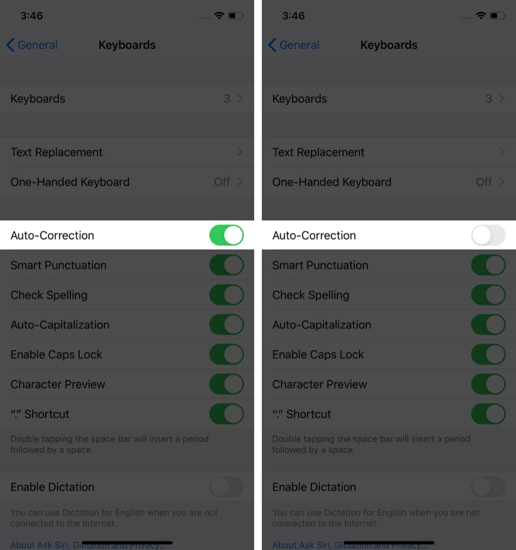 turn off auto correction on iphone