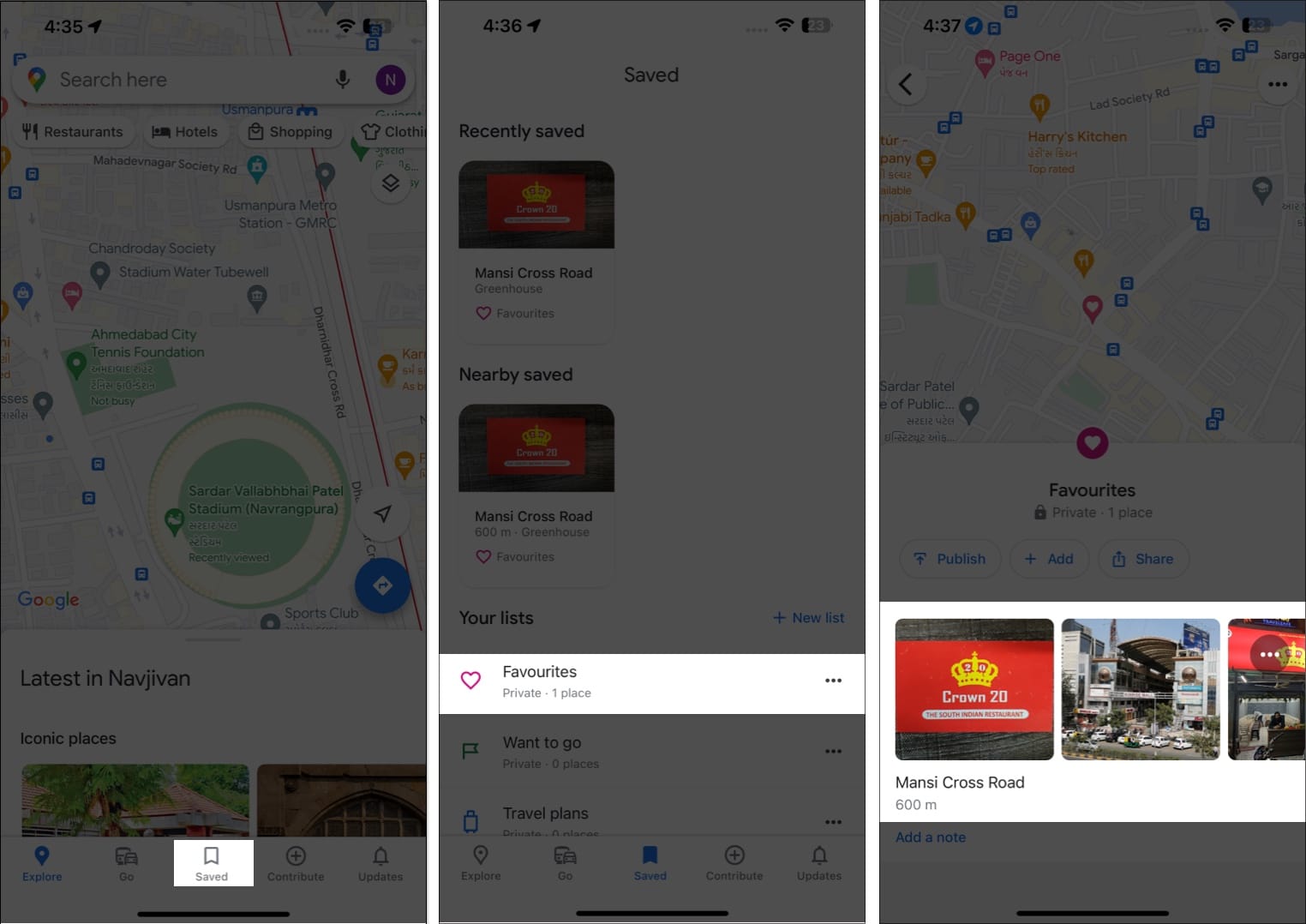 Access saved menu select favorites choose a location in google maps
