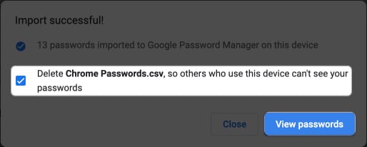 Check delete password view passcode