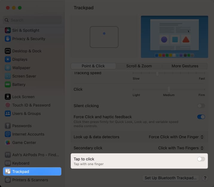 Choose Trackpad disable tap to click in System Settings