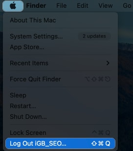 Click Apple logo log out of current profile