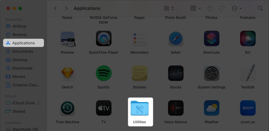 Click Applications Utilities in Finder
