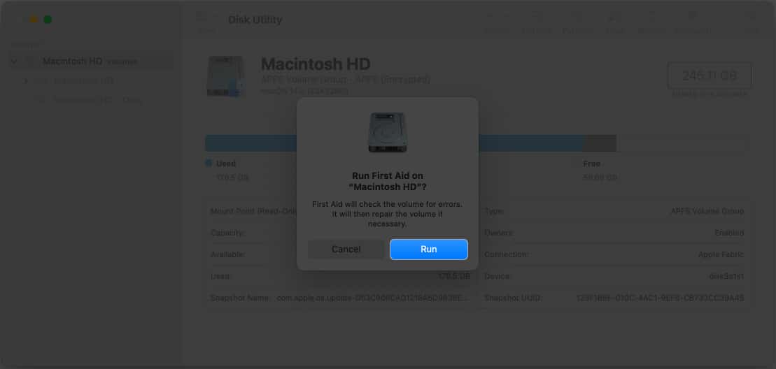 Click Run in Disk Utlity