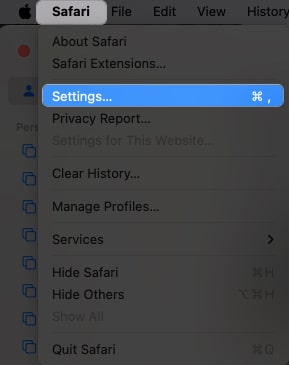 Click Safari Settings in Safari