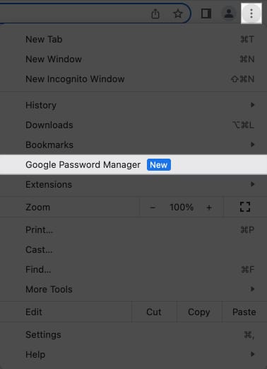 Click the three dot icon and select google password manager