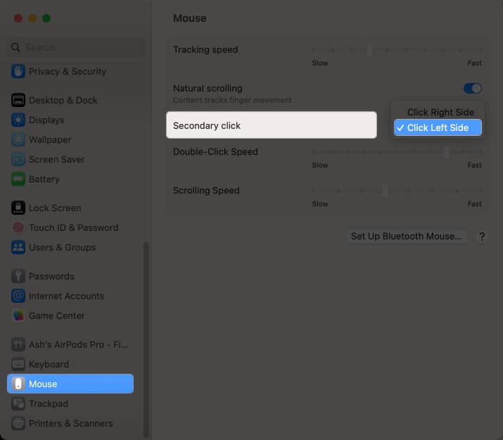 Go to Mouse Secondary Click left side in system settings