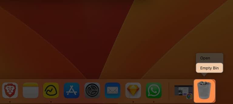 Right click on Bin on Dock and select Empty Bin