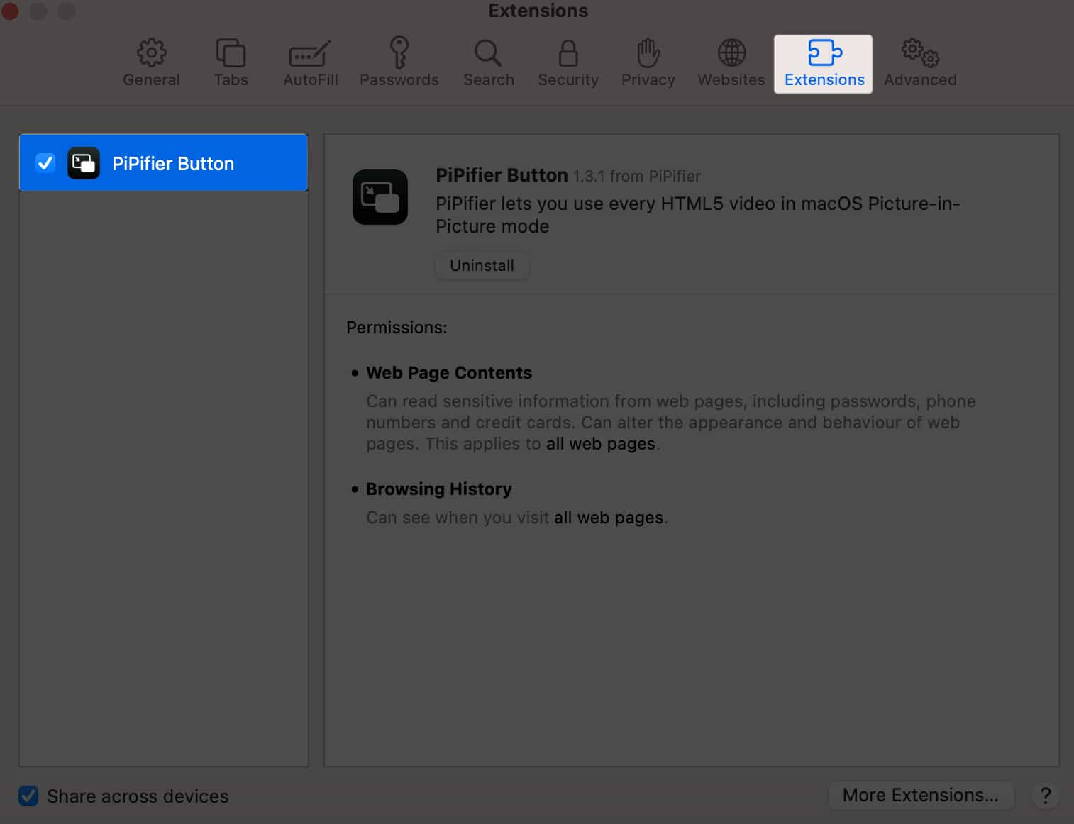 Select Extensions Tick the box beside the downloaded extension