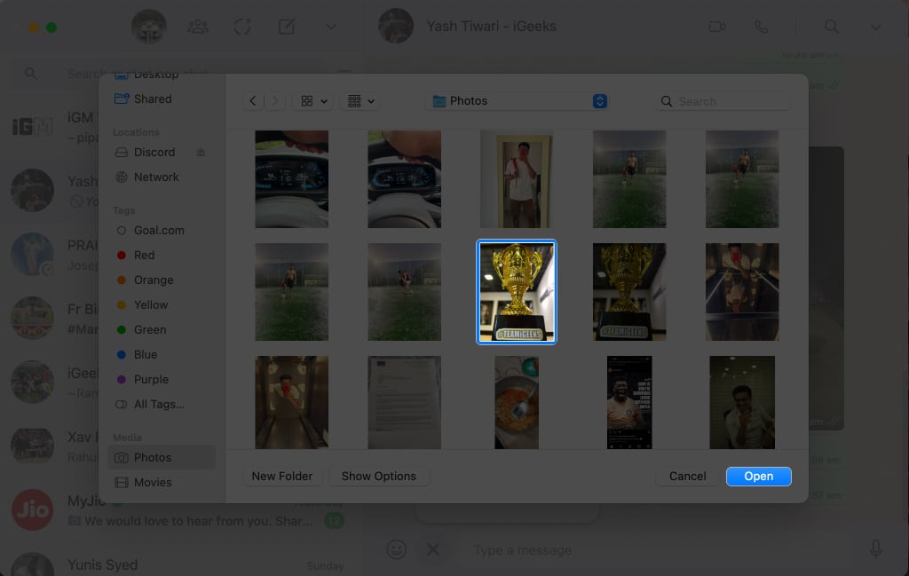 Select an image click Open in WhatsApp